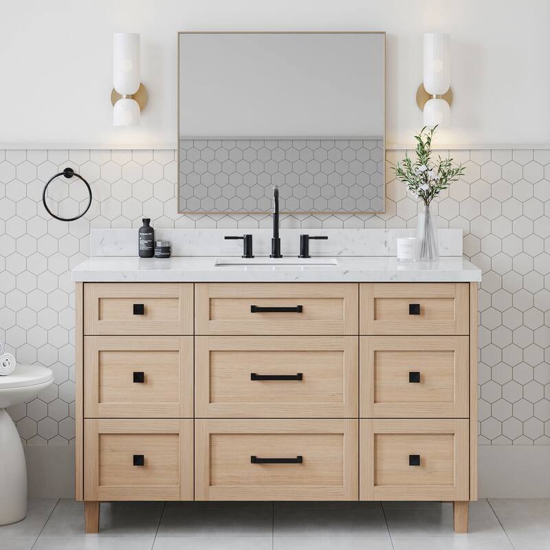 Ariel B54CQRVO Monroe 54-1/4" Free Standing Single Basin Vanity Set - White Oak