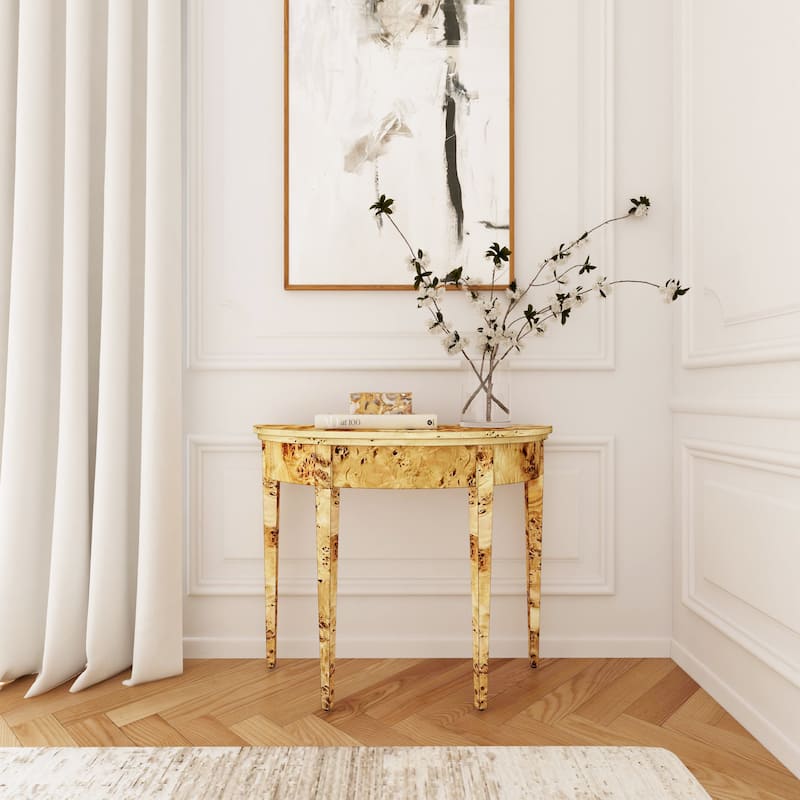 Hampton Demilune Burl 36" Console Table - Light Burl