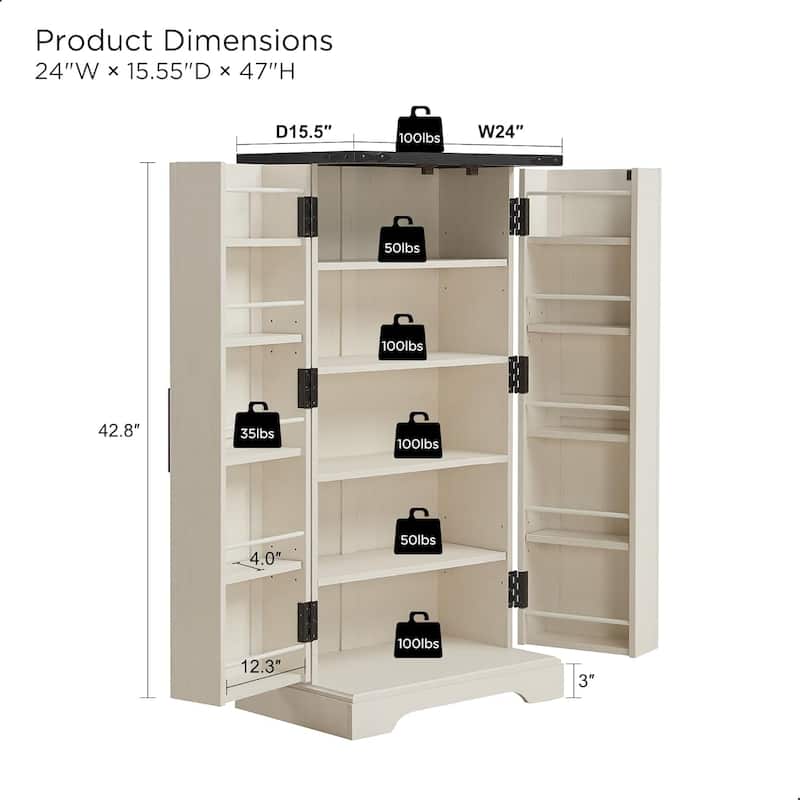 47" Farmhouse Kitchen Pantry, Storage Cabinet with Barn Doors