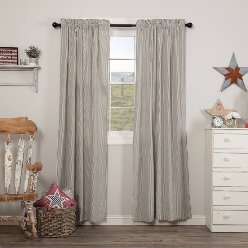 Hatteras Seersucker Blue Ticking Stripe Panel Set of 2 84x40 - Panel 84x40 - Panel 84x40 - 84 Inches - Denim Blue/Cotton White