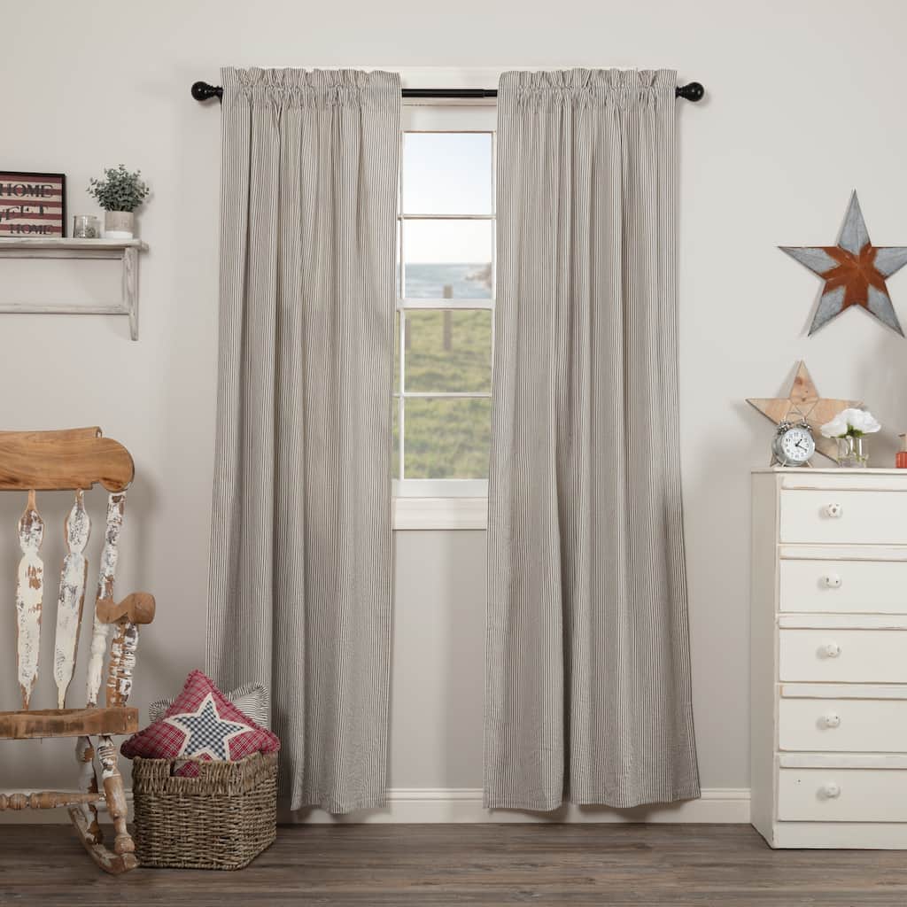 Hatteras Seersucker Blue Ticking Stripe Panel Set of 2 84x40 - Panel 84x40