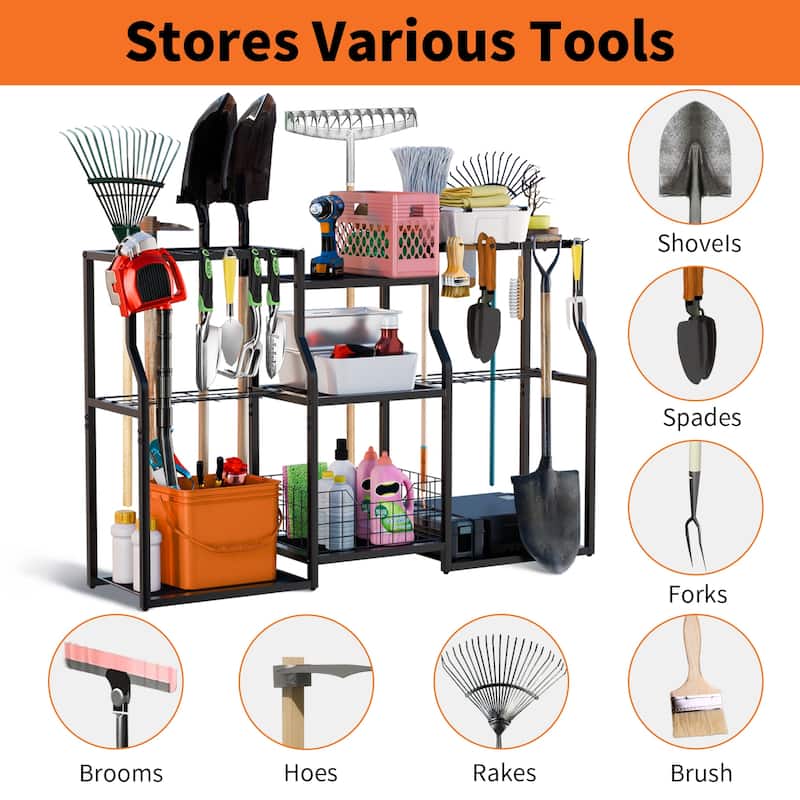 Freestanding Garden Tool Organizer Stand Workshop Garage Storage Rack with Slots
