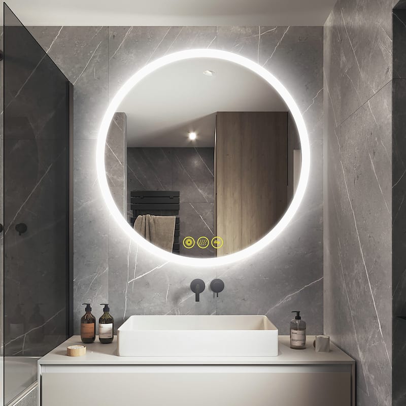 SmartReflect Modern 24" Round LED Dimmable Anti-Fog Frameless Bathroom Vanity Mirror - Clear
