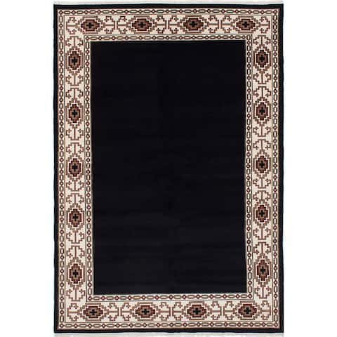 ECARPETGALLERY Hand-knotted Peshawar Ziegler Black Wool Rug - 6'0" x 8'10"