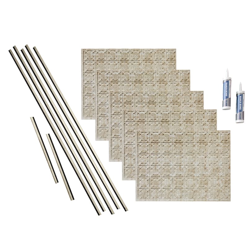FASÄDE Traditional Style 6 Decorative Vinyl Backsplash Panel - 15 Sq Ft Kit - Vintage Metal