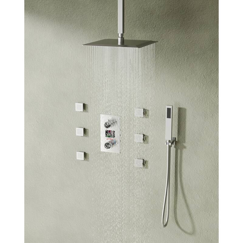 LCD Temperature Display 12" High-Pressure Shower System With Pressure Balancing Diverter Valve - 12-Inch