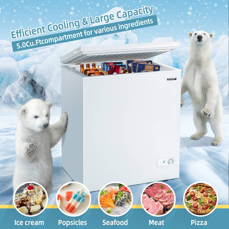 Costway 5.2 Cu.ft Chest Freezer Upright Single Door Refrigerator w/ 3 - See details