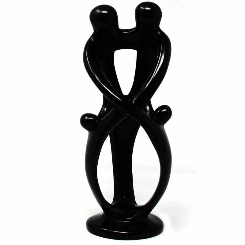 Handmade Soapstone Family Sculpture, Black Finish