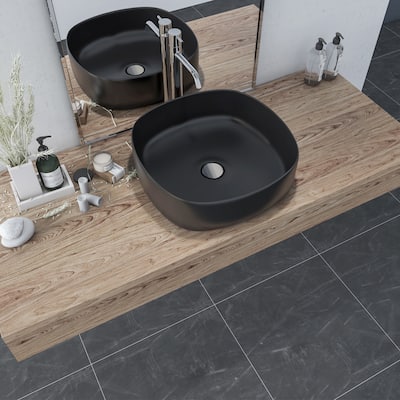 Altair 16 x 16 in. Square Matte Black Finish Ceramic Bathroom Vessel Sink