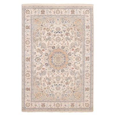 ECARPETGALLERY Hand-knotted Nain Cream Silk, Wool Rug - 6'0 x 9'0