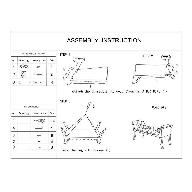 Rectangular End of Bed Bench Upholstered Seat with Tufted Buttons, Decorative Bench Window Bench with Armrests
