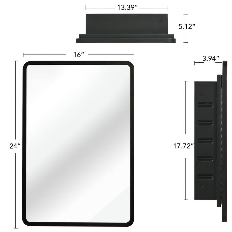 Black Medicine Cabinet Metal Framed Wall mount or Recessed Mirror Cabinet