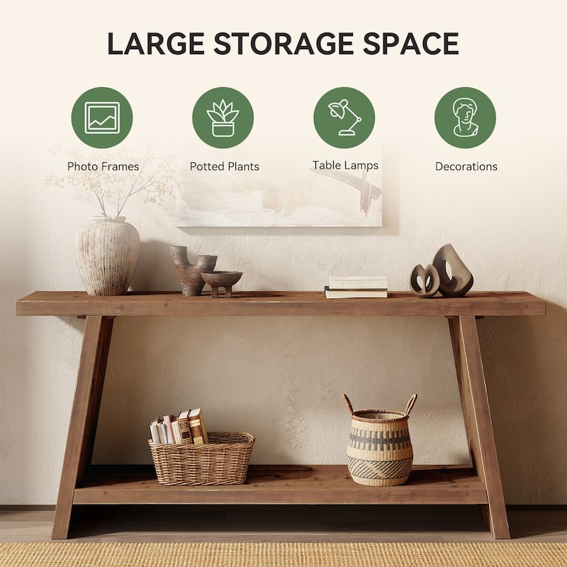 Solid Wood Entryway Console Table with 2-tier Storage