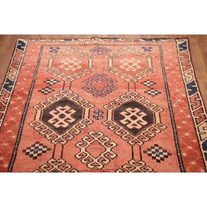Hand Knotted Oriental 100% Wool Carpet Traditional Geometric Red Qashqai Runner Rug - 8' 9'' X 4' 0''