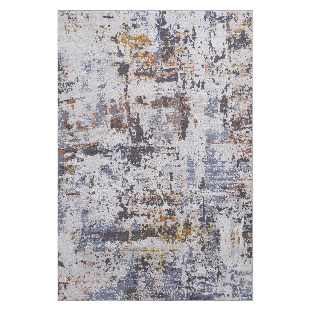 LOOM & LUXE Collection Ivory/Blue/Abstract Non-Shedding Area Rug