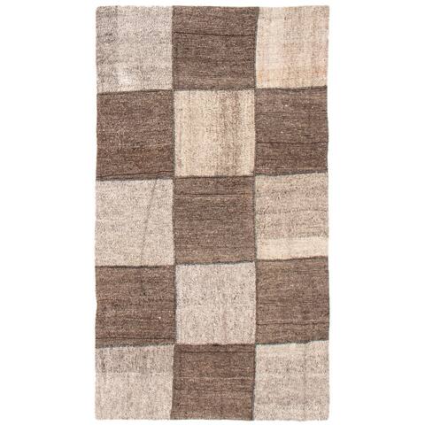 ECARPETGALLERY Flat-Weave Moldovia Patch Dark Brown Wool Tapestry Kilim - 3'10 x 6'6