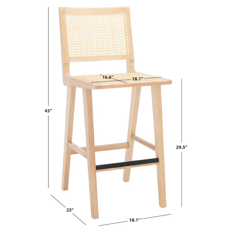 SAFAVIEH Couture Jeff French Cane 30-inch Bar Stool - 18 In. W x 23 In. D x 45 In. H - 18Wx23Dx45H