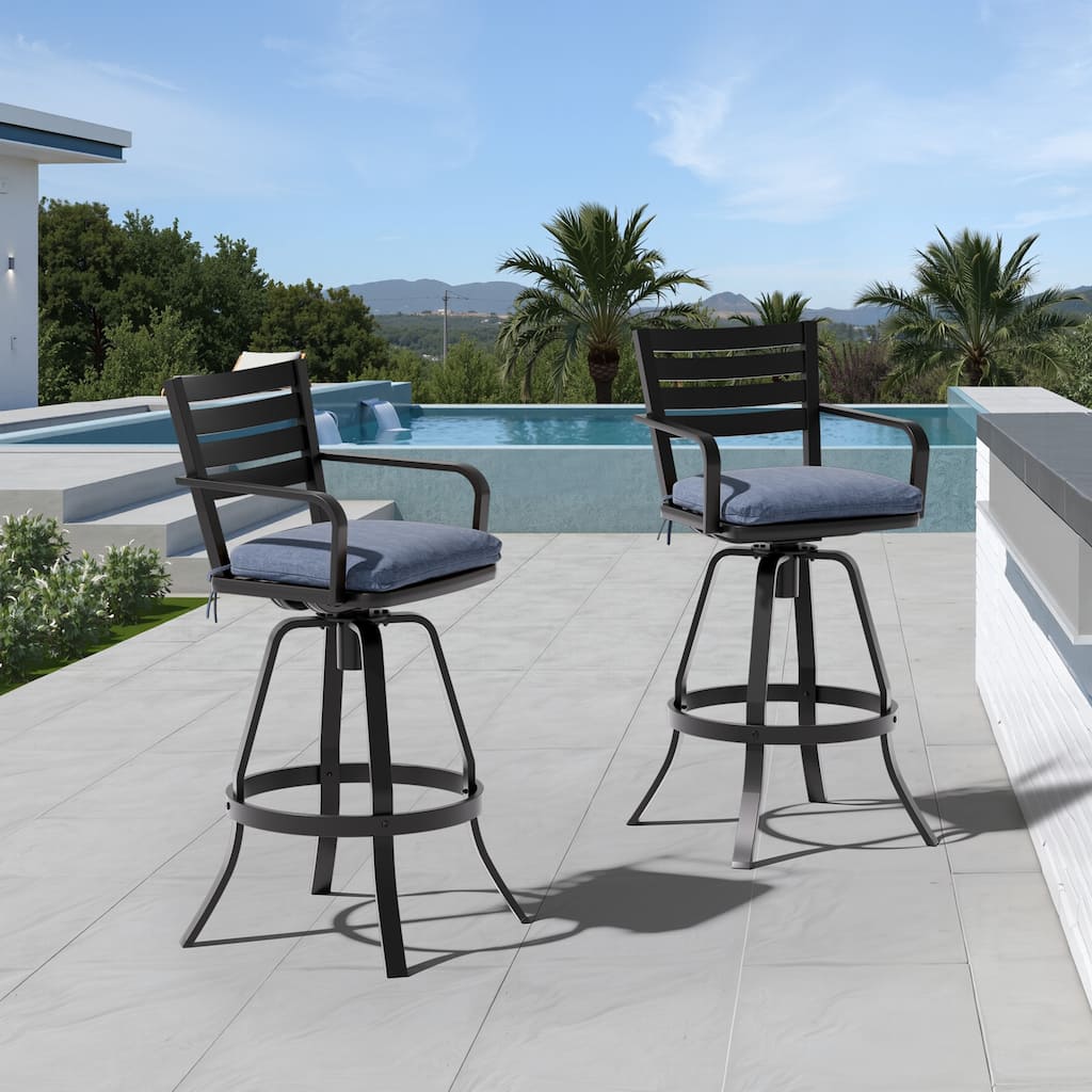 Outdoor Patio Swivel Aluminum Bar Stools Dining Chairs with Sunbrella Cushion
