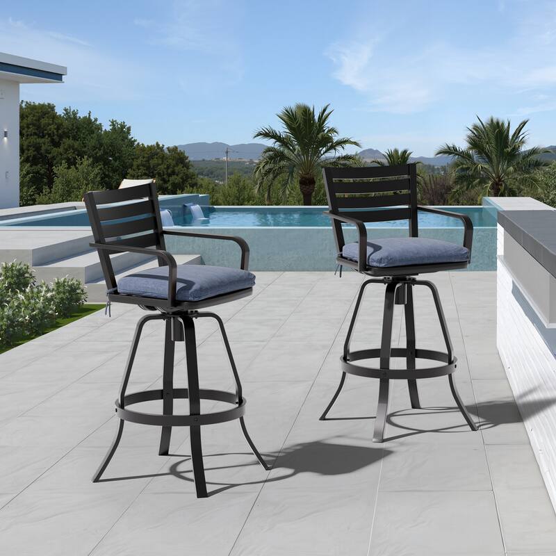 Outdoor Patio Swivel Aluminum Bar Stools Dining Chairs with Sunbrella Cushion
