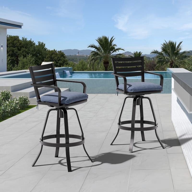 Pellebant Outdoor Patio Swivel Aluminum Bar Stools with Sunbrella Cushion - 18.51 in L x 18.51 in W x 45.28 in H