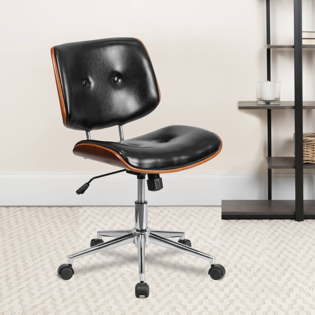 Low Back LeatherSoft Ergonomic Wood Swivel Task Office Chair