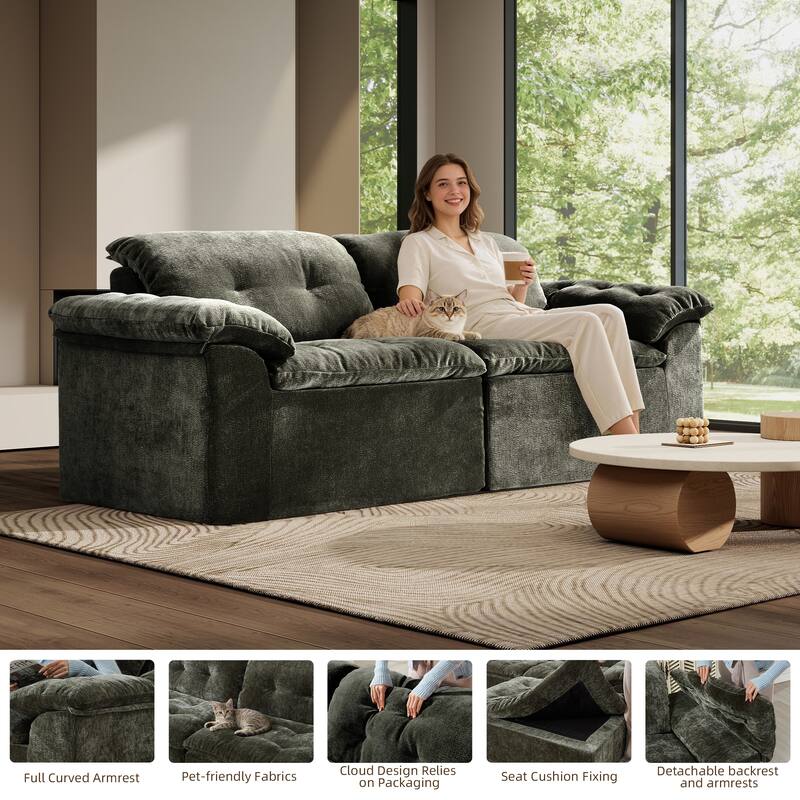 Rossetta Modular Design Cushioned Modular Chenille Fabric Sleeper Loveseat Sofa