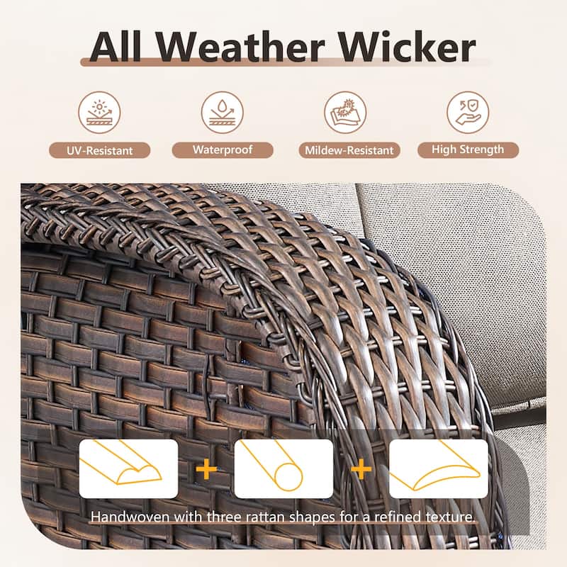 TWrap 5-Piece Patio Brown Wicker Sofa Conversation Set with 5-Inch Thick Cushions