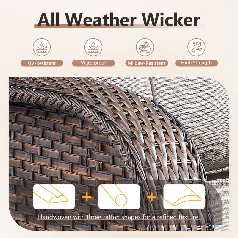 TWrap 5-Piece Wicker Patio Fire Pit Conversation Set with Swivel Gliders and 5-Inch Cushions