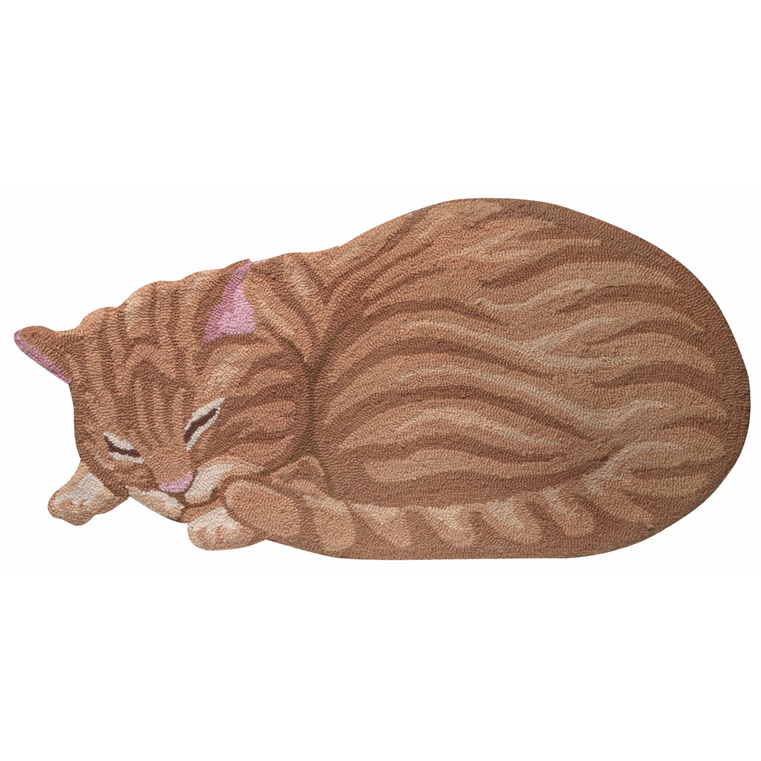 Shop Sleeping Orange Tabby Cat Shaped Throw Rug Hand Hooked