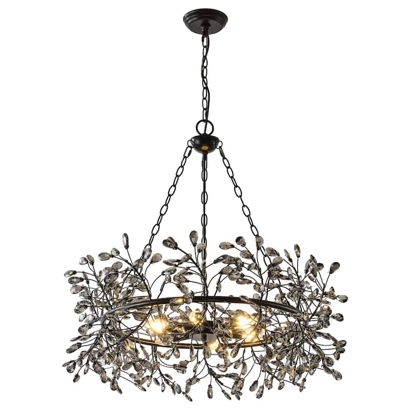 30.7" Modern Glam Black Crystal Branch Chandelier - 30.7" D x 30.7" W x 28.94" H