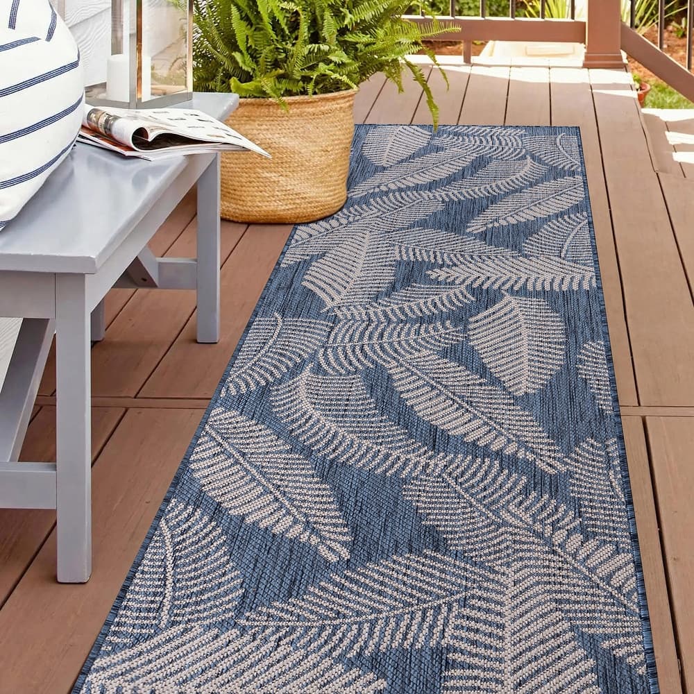 World Rug Gallery Distressed Palm Leaves Textured Flat Weave Indoor/Outdoor Area Rug
