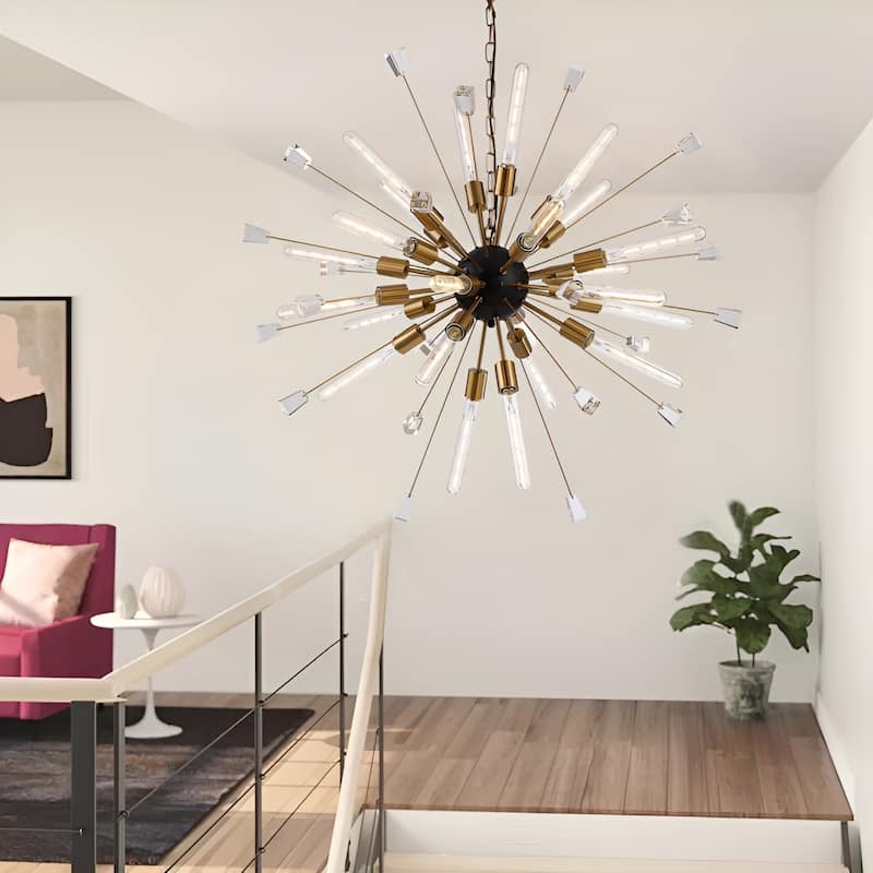 Italian 24-Light Dimmable Sputnik Star Chandelier - Black/Gold