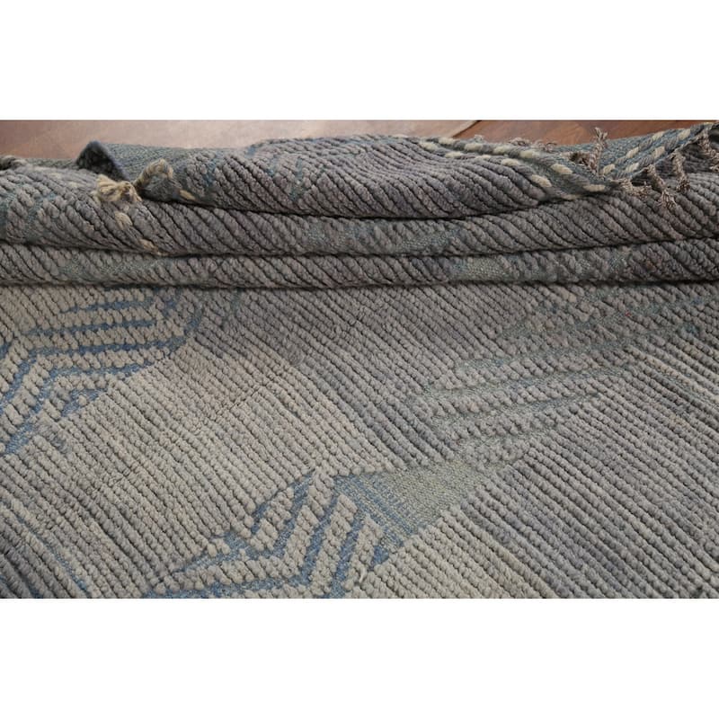 Gray Striped Moroccan Area Rug Hand-Knotted Wool Carpet - 6'7"x 10'9"