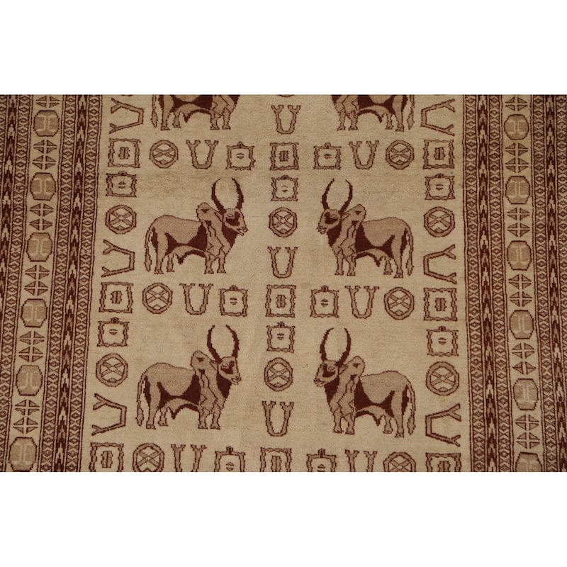 Hand Knotted Oriental 100% Wool Carpet Traditional Animal Pictorial Beige & Ivories Bokhara Area Rug - 6' 3'' X 4' 2''