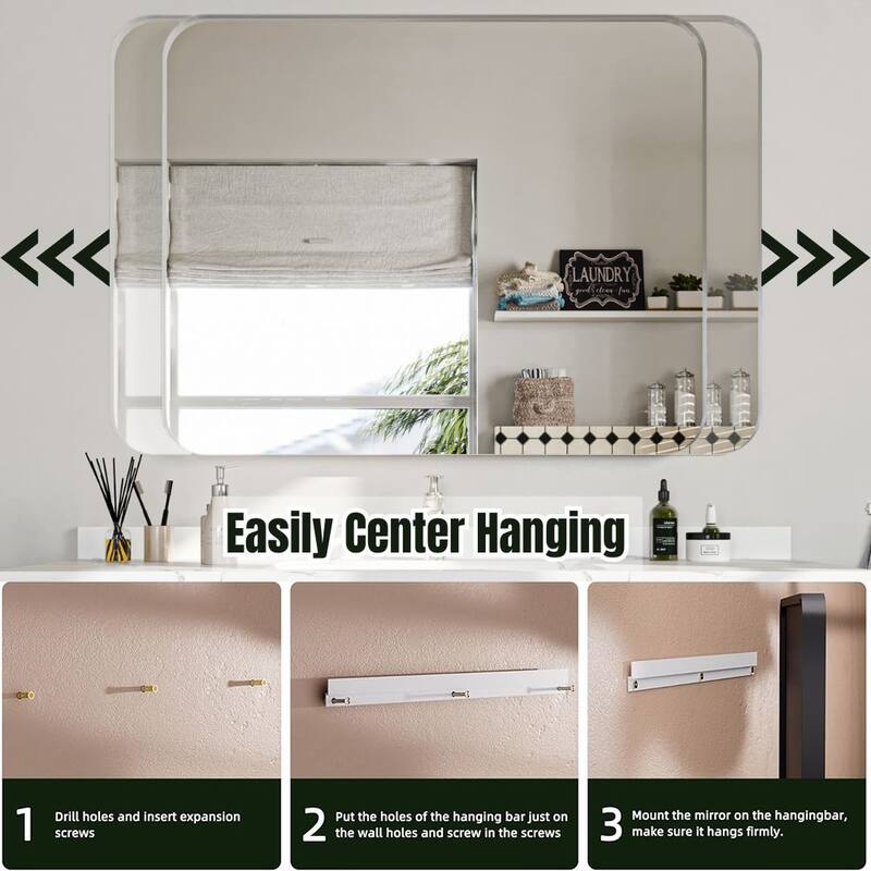 Stylish Rounded Aluminum Framed Bathroom Mirror – Full Length Wall Accent Mirror for Elegant Home Decor