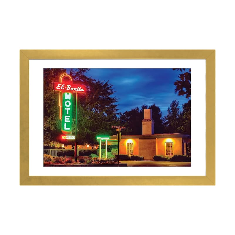 iCanvas "Neon Lights Of A Roadside Motel, El Bonita, St Helena, Napa Valley, California" by George Oze PFA - Gold - 24x32x1