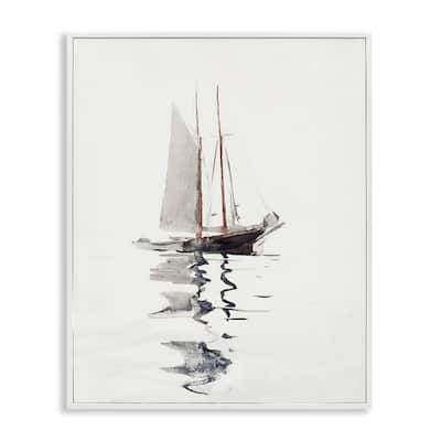 Stupell Tranquil Sailboat Vessel Floating Lone Ocean Reflection Framed Wall Art, Design by Lettered and Lined - Off-White