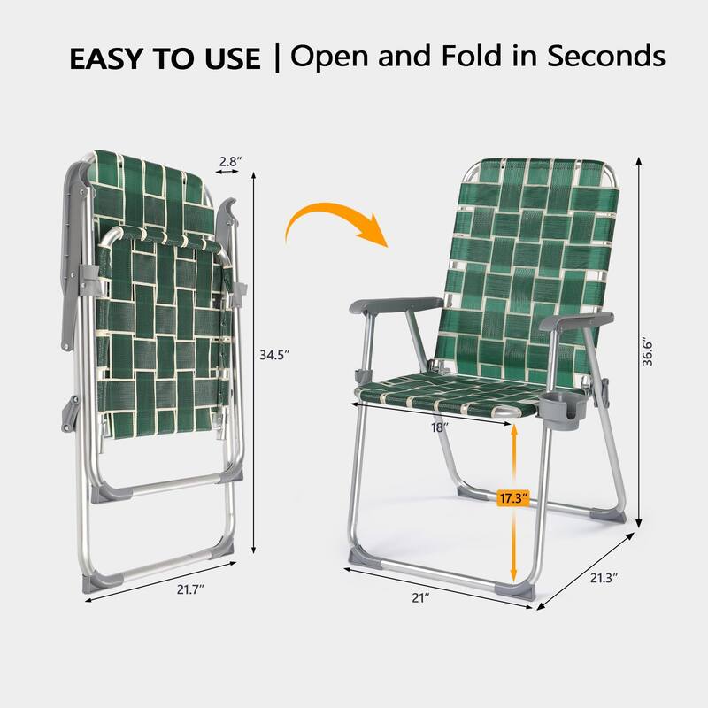 Folding Aluminum bed Lawn Chairs with Detachable Cup Holder, High Beach Chair for Adults