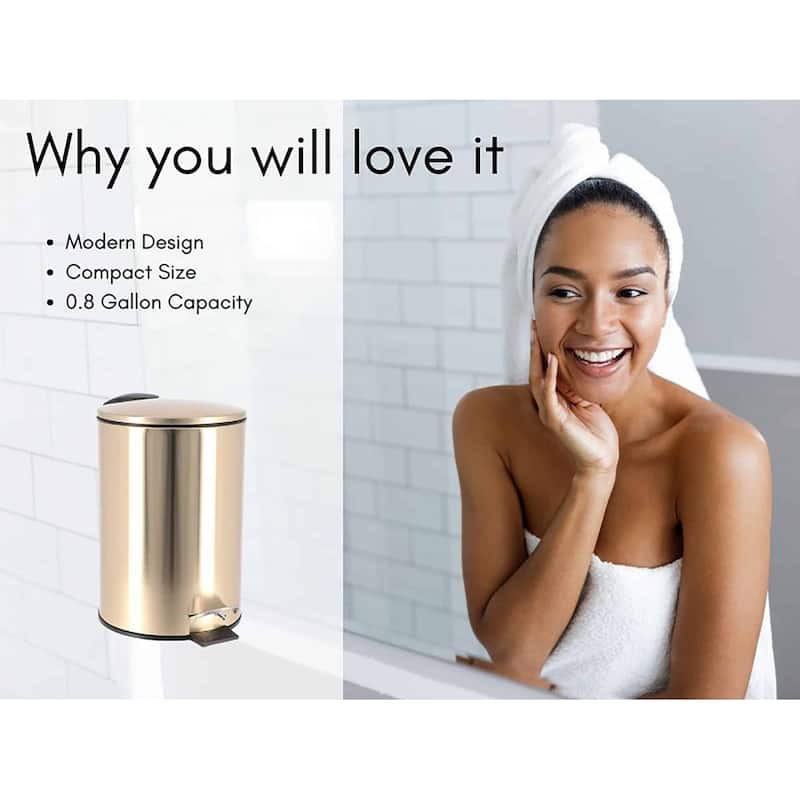 Brushed Gold Trash Can Soft Close Lid 3 Liters (0.8 Gallon) - 0.8 Gal.