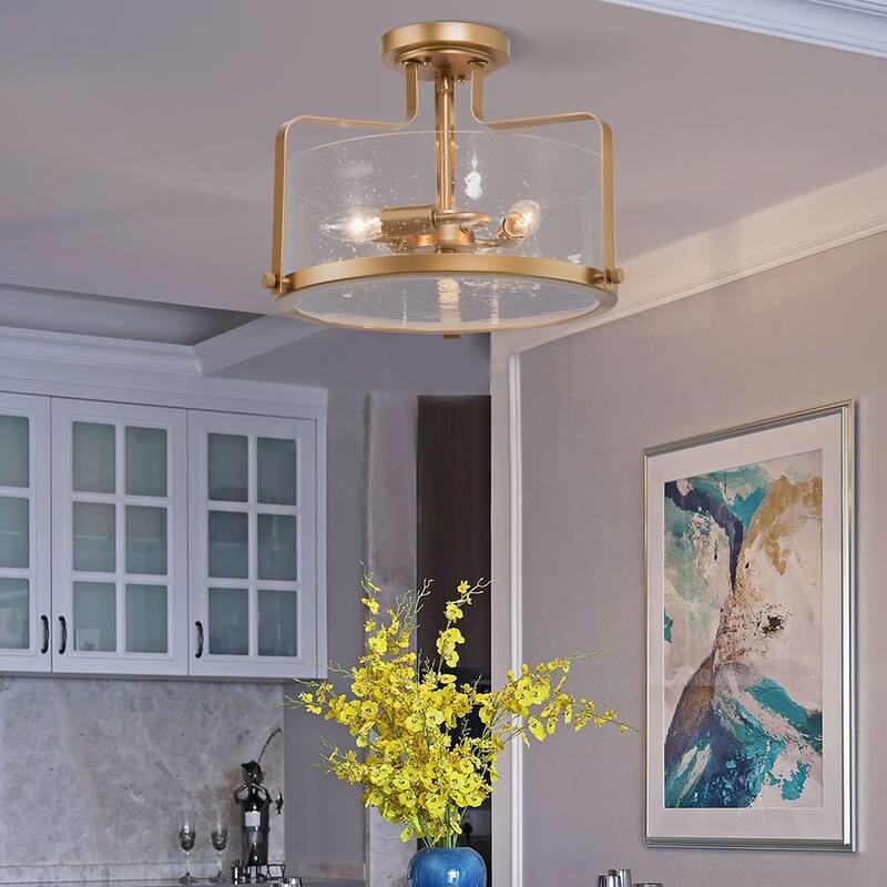 Modern Farmhouse 3-Light Drum Glass Semi-Flush Mount Ceiling Lights