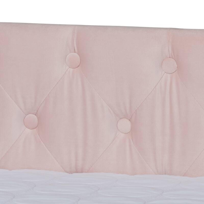 Pink Velvet Daybed with Trundle - Full Size Upholstered Day Bed, Button Tufted Design, Nailhead Trim