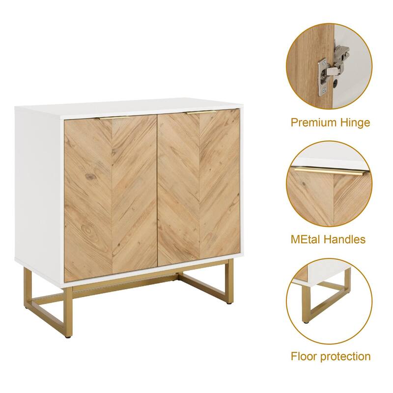 Homy Casa Herringbone Accent Cabinet, Adjustable Shelf, Living Sideboard