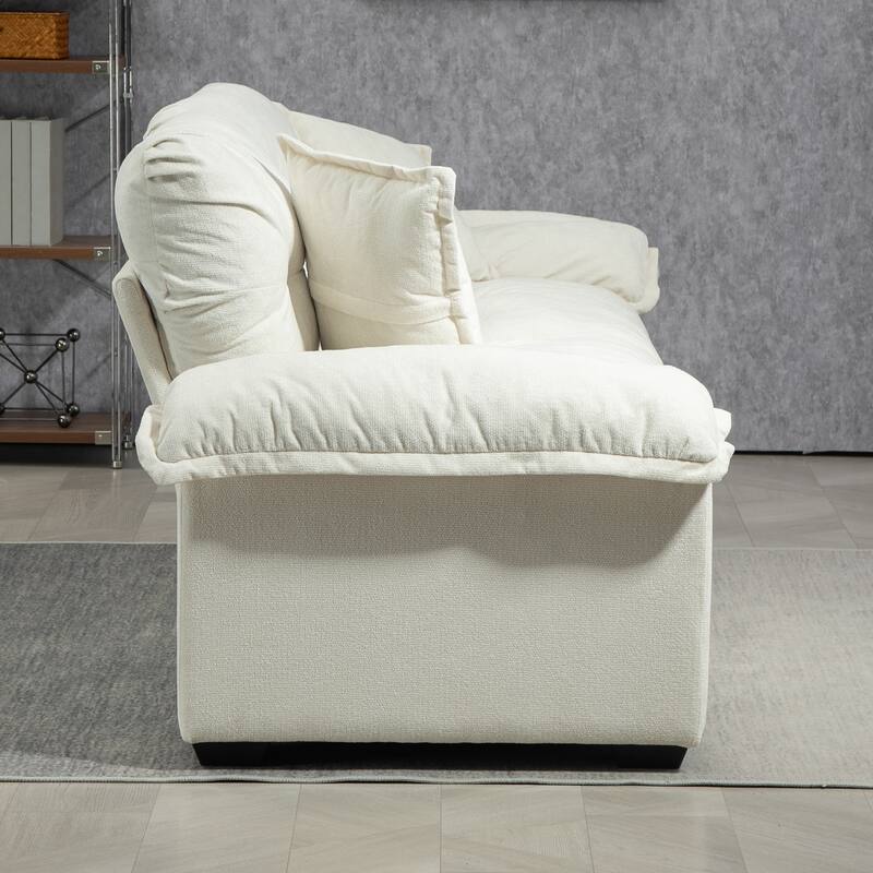 Luxurious 84" Chenille Fabric Recliner Sofa with Memory Foam and 2 Throw Pillows for Small Spaces