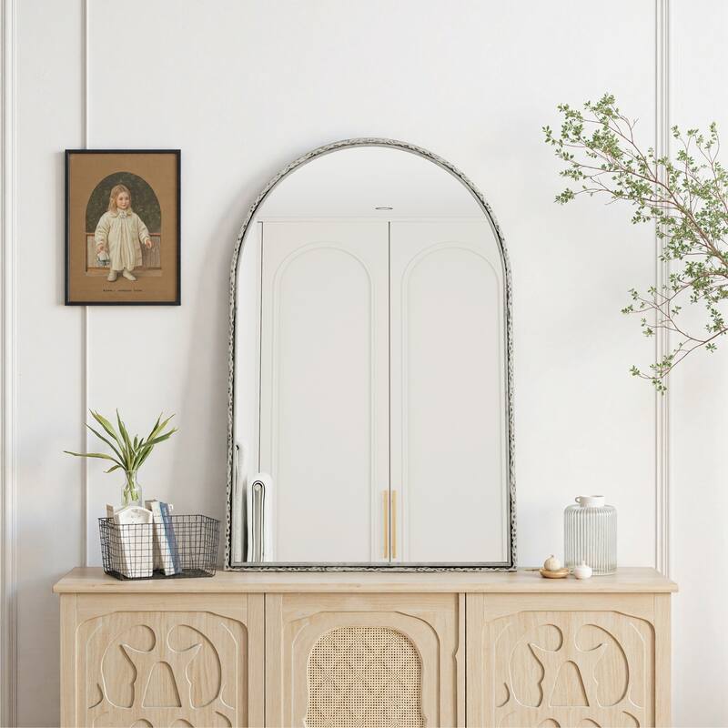 Silver Arched Wall Mirror - Bathroom Vanity & Home Decor