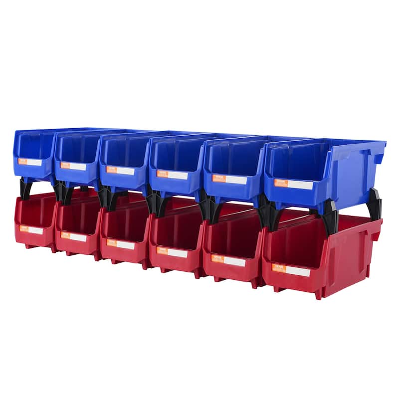 VEVOR Plastic Storage Bin,Hanging Stackable Storage Organizer Bin, Blue/Red,for,Office,or Pantry Organization - 11-Inch x 5-Inch x 5-Inch  12-Pack Blue/Red