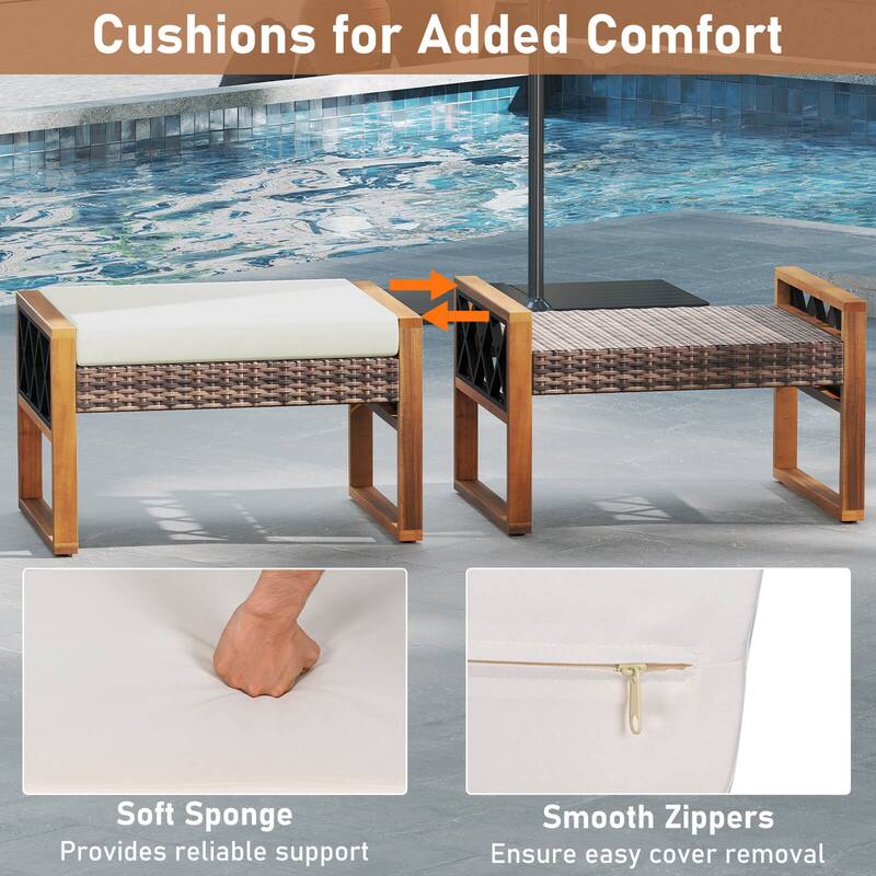 Costway 2 PCS PE Rattan Wicker Ottomans Outdoor Patio Footstools - Mix Brown+Beige - See Details