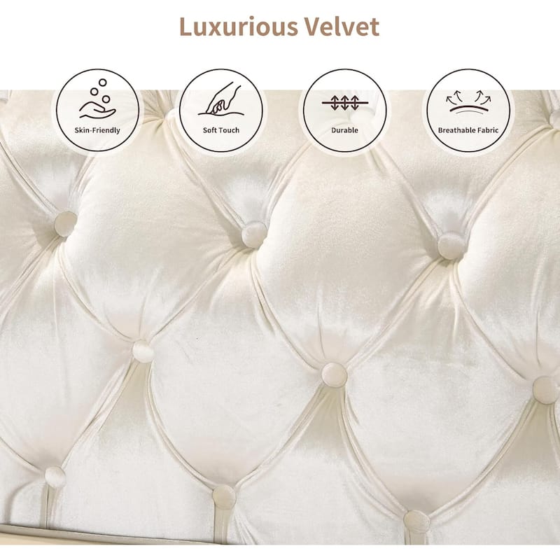 89 Inch Velvet Chesterfield Sofa, 3 Seater Tufted Couch Luxury Modern Upholstered Sofa