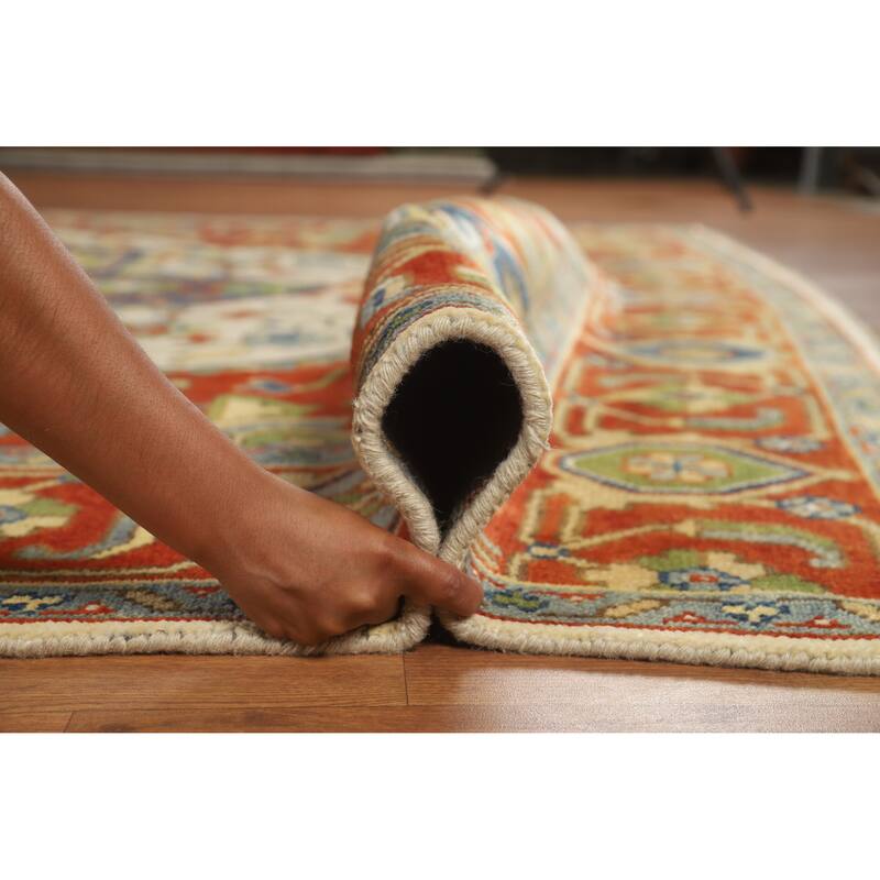 Geometric Medallion Heriz Serapi Indian Area Rug Handmade Wool Carpet - 8'11" x 11'7"