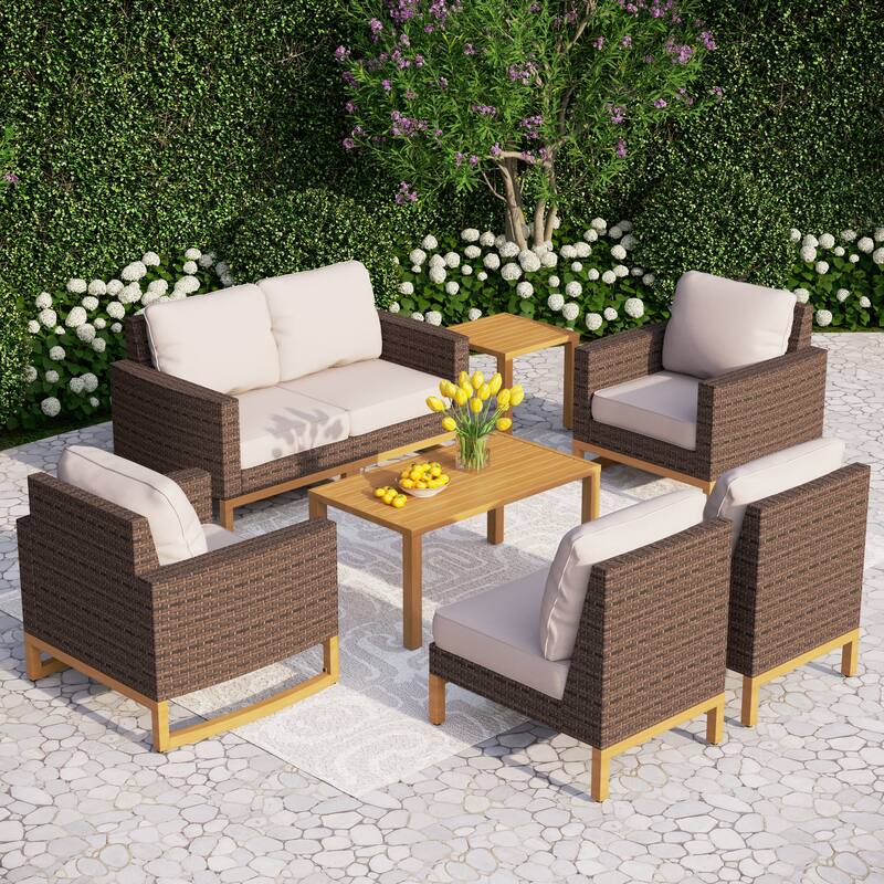 6/9-piece Patio Rattan Wicker Patio Furniture Set Swivel Rocking Chair Conversation Set