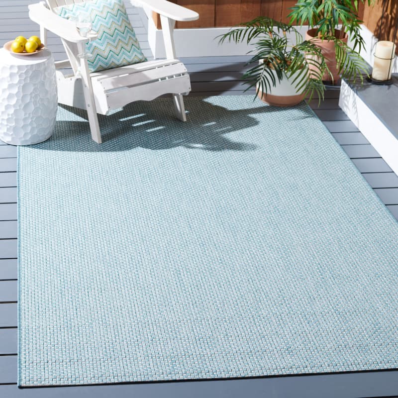 SAFAVIEH Courtyard Begajeta Indoor/Outdoor Waterproof Patio Backyard Rug. - 6'7" x 9'6" - Aqua/Grey